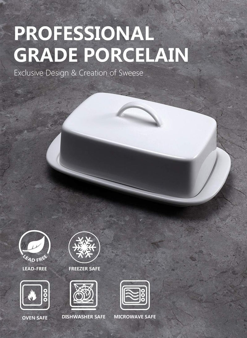 Sweese Large Butter Dish with Lid for Countertop, Porcelain 8oz Butter Keeper with Handle Cover Design, 7.7 Inch Butter Container Perfect for East/West Coast Butter, White - Image 4